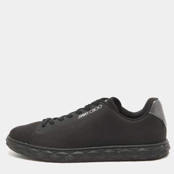 Pre Owned Jimmy Choo Black/Grey Fabric and Leather Lace Up Sneakers Size 44.5