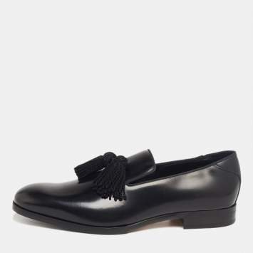 Pre Owned Jimmy Choo Black Leather Foxley Tassel Loafers Size 42.5