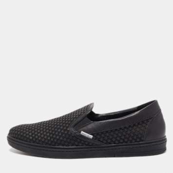 Pre Owned Jimmy Choo Black Leather and Rubber Grove Stars Slip On Sneakers Size 45