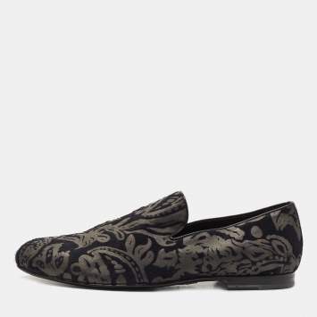 Pre Owned Jimmy Choo Navy Blue/Grey Embossed Calf Hair Slip On Loafers Size 42