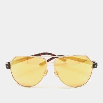 Pre Owned Jimmy Choo Yellow/Brown Studded Mirrored Aviator Sunglasses