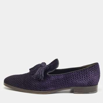 Pre Owned Jimmy Choo Purple Velvet  Slip On Loafers Size 44