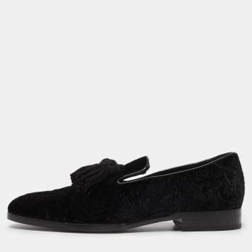 Pre Owned Jimmy Choo Black Velvet Tassel Loafers Size 41