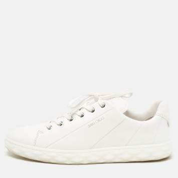 Pre Owned Jimmy Choo White Leather Diamond Sneakers Size 42
