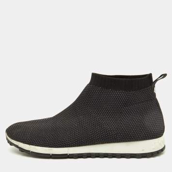 Jimmy Choo Black/Grey Knit Fabric Socks Slip On Sneakers Size 43
