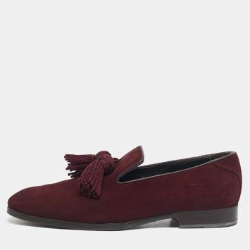 Pre Owned Jimmy Choo Burgundy Suede Foxley Tassels Loafers Size 41