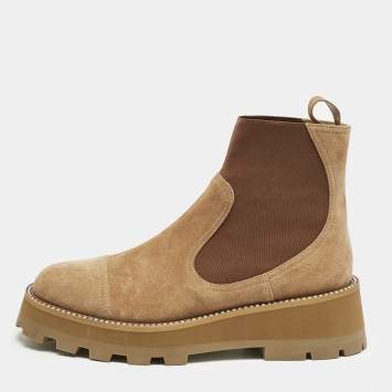 Pre Owned Jimmy Choo Beige Elastic and Suede Clayton Ankle Length Boots Size 42