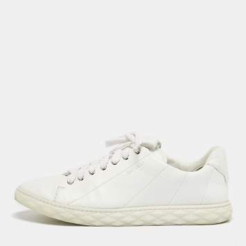 Pre Owned Jimmy Choo White Leather Diamond Low Top Sneakers Size 44