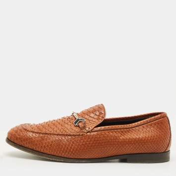 Pre Owned Jimmy Choo Size 42.5 Tan Python Leather Slip On Loafers