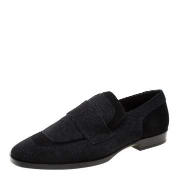 Pre Owned Jimmy Choo Black Glitter Texture Suede Loafers Size 43