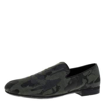 Pre Owned Jimmy Choo Green/Black Camouflage Fabric Sloane Smoking Slippers Size 43