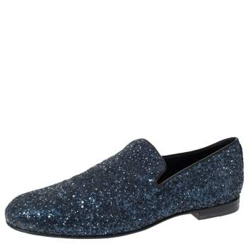 Pre Owned Jimmy Choo Blue Glitter Devour Smoking Slippers Size 42