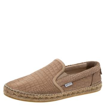 Pre Owned Jimmy Choo Beige Croc Embossed Leather Espadrille Flats Size 42