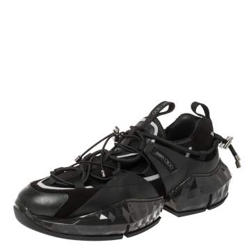 Pre Owned Jimmy Choo Black Leather/Suede and Mesh Diamond Trial Sneakers Size 43.5