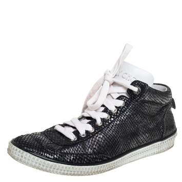 Pre Owned Jimmy Choo Metallic Black Python Embossed Leather High Top Sneakers Size 43