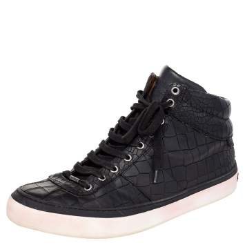 Pre Owned Jimmy Choo Black Crocodile Embossed Leather Belgravia High Top Sneakers Size 45