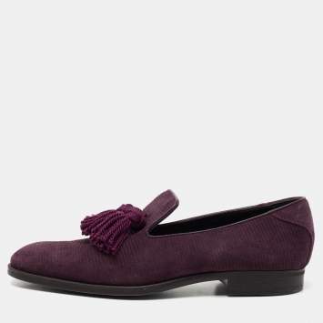 Pre Owned Jimmy Choo Plum Suede Foxley Tassel Loafers Size 42.5
