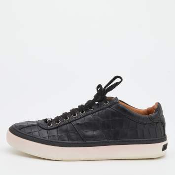 Pre Owned Jimmy Choo Black Croc Embossed Leather Belgravia Low Top Sneakers Size 43