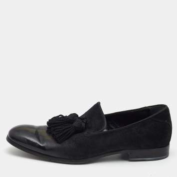 Pre Owned Jimmy Choo Black Suede and Leather Foxley Tassel Loafers Size 42