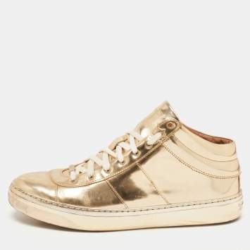 Pre Owned Jimmy Choo Metallic Gold Leather Belgravia  High Top Sneakers Size 41