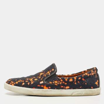Jimmy Choo Black/Orange Lace Slip on Sneakers Size 39