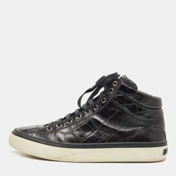 Pre Owned Jimmy Choo Black Croc Embossed Leather Belgravia Sneakers Size 44