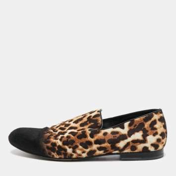Pre Owned Jimmy Choo Tricolor Leopard Print Calf Hair Smoking Slippers Size 43 