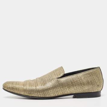 Pre Owned Jimmy Choo Gold/Black Textured Leather Sloane Smoking Slippers Size 43