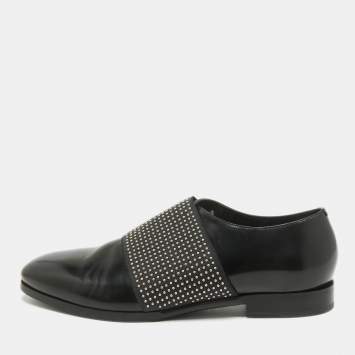 Pre Owned Jimmy Choo Black Leather Embellished Slip On Loafers Size 42