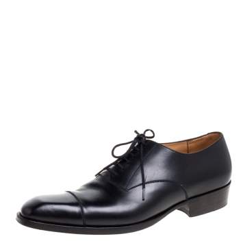 Pre Owned J.M.Weston Black Leather Lace Up Square Toe Derby Size 40