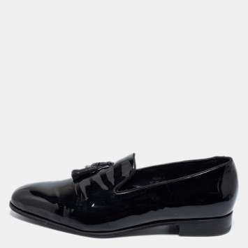 Pre Owned J.M.Weston Black Patent Leather Tassel Slip On Loafers Size 42