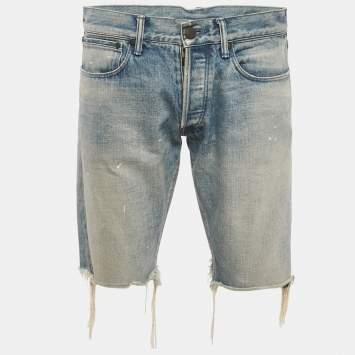 John Elliott Light Blue Washed Denim Distressed Shorts M (31)