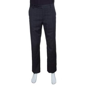 Pre Owned John Varvatos Grey Checkered Wool Trousers XL