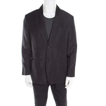 Pre Owned John Varvatos Dark Grey Houndstooth Patterned Linen Cotton Blazer XL