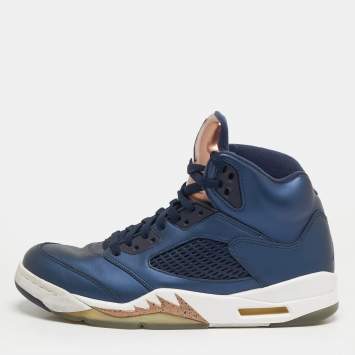 Pre Owned Jordan 5 Retro Size 43 Blue/Bronze Leather High Top Sneakers
