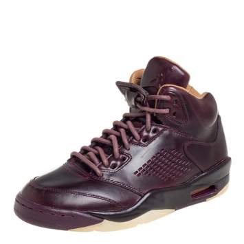 Pre Owned Air Jordan Burgundy Leather Air Jordan 5 Retro Premium High Top Sneakers Size 40