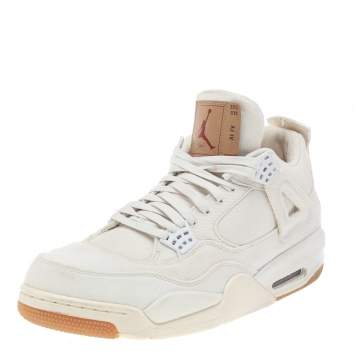 Pre Owned Air Jordan x Levis Cream Canvas Air Jordan 4 Retro High Top Sneakers Size 47