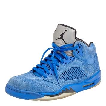 Pre Owned Jordan Blue Suede Air Jordan 5 Retro High Top Sneakers Size 45