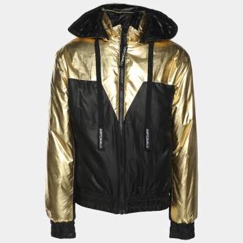 Just Cavalli Gold/Black Nylon Bomber Hoodie Jacket M