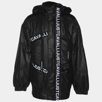 Just Cavalli Black Nylon Bomber Hoodie Padded Hoodie Jacket XL