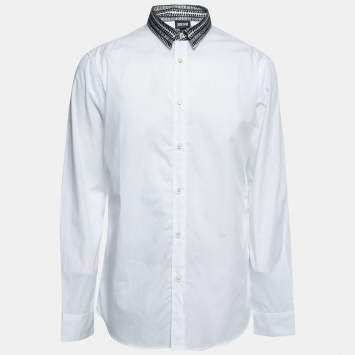 Pre Owned Just Cavalli White Cotton Contrast Collar Detail Button Front Shirt XXL
