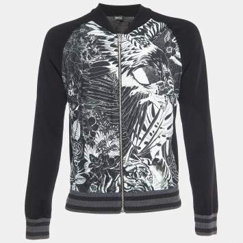 Pre Owned Just Cavalli Black Printed Wool Knit Zip-Up Jacket M