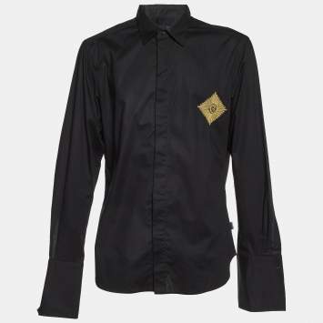 Pre Owned Just Cavalli Black Embroidered Cotton Buttoned Up Shirt XXXL