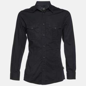 Pre Owned Just Cavalli Black Cotton Cargo Shirt M