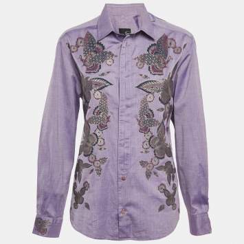 Just Cavalli Purple Floral Print Cotton Long Sleeve Shirt L
