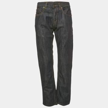 Pre Owned Just Cavalli Dark Blue Logo Embroidered Denim Jeans M Waist 33" 