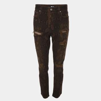 Pre Owned Just Cavalli Brown Python Print Distressed Denim Pants M