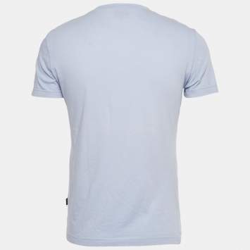 Pre Owned Just Cavalli Blue Printed Jersey Distressed V-Neck T-Shirt M