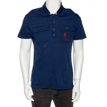 Pre Owned  Just Cavalli Blue Cotton Palm Tree Embroidered Polo T Shirt XL 