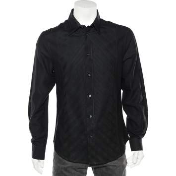 Pre Owned Just Cavalli Black Cotton Paneled Button Front Shirt XL